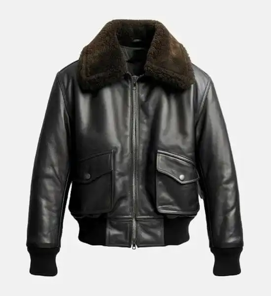 leather bomber jacket black
